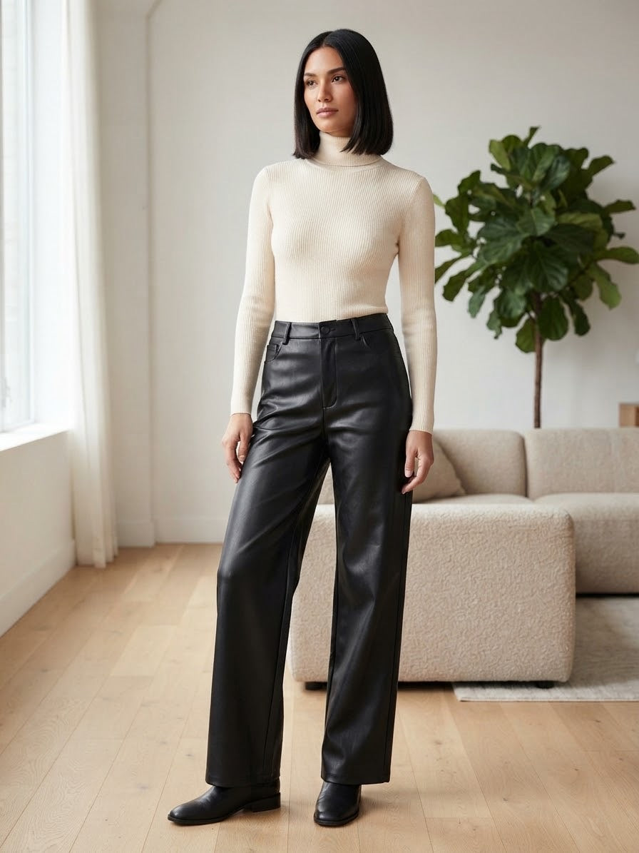 Stradivarius women wide-leg leather pants size 38 medium