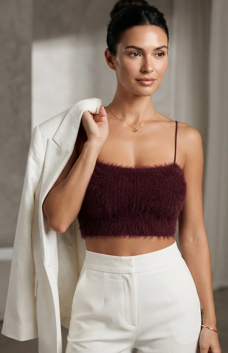 Zara burgundy fluffy crop top medium
