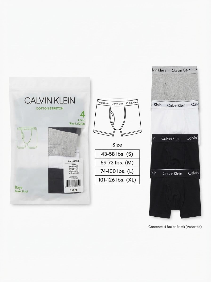 Calvin klein boy boxers 4-pieces 12-14 years