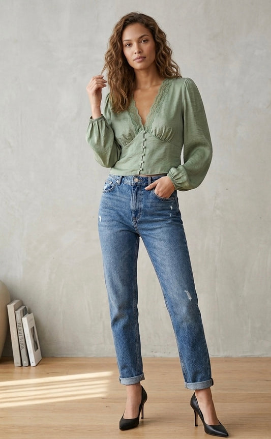 Stradivarius satin lace top medium #40094