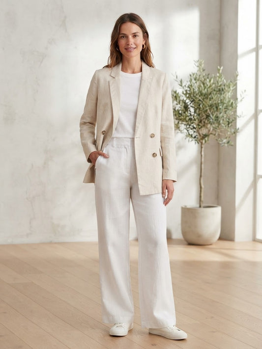 Stradivarius women linen beige blazer medium