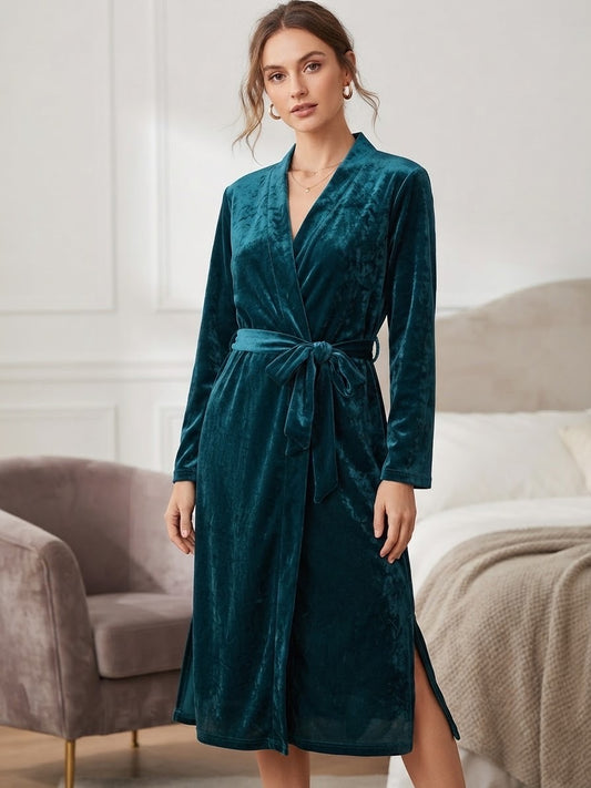 Bershka emerald green velvet robe small