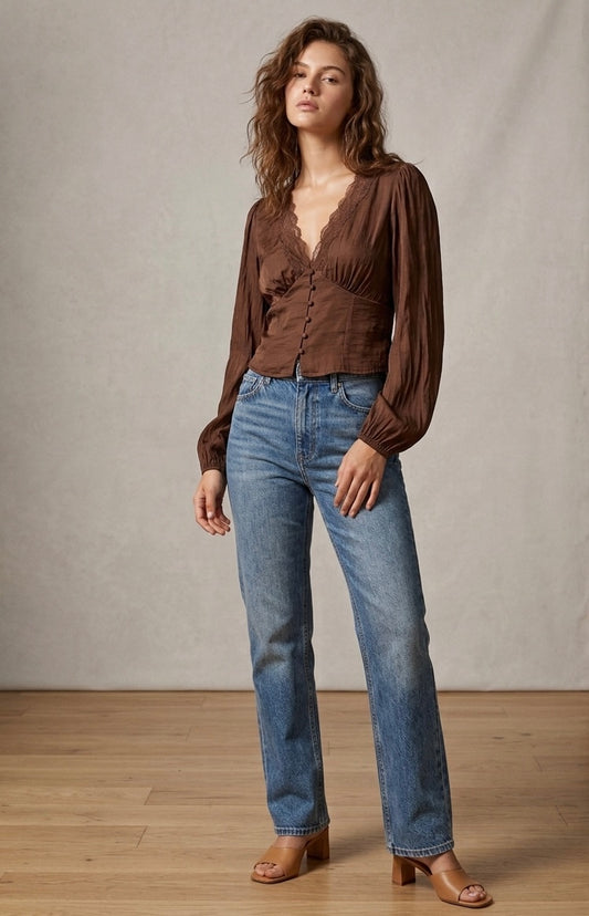 Stradivarius satin lace top medium #40093