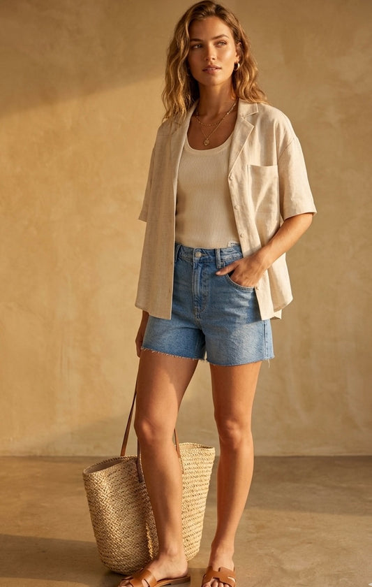 Stradivarius women linen tshirt medium #40023