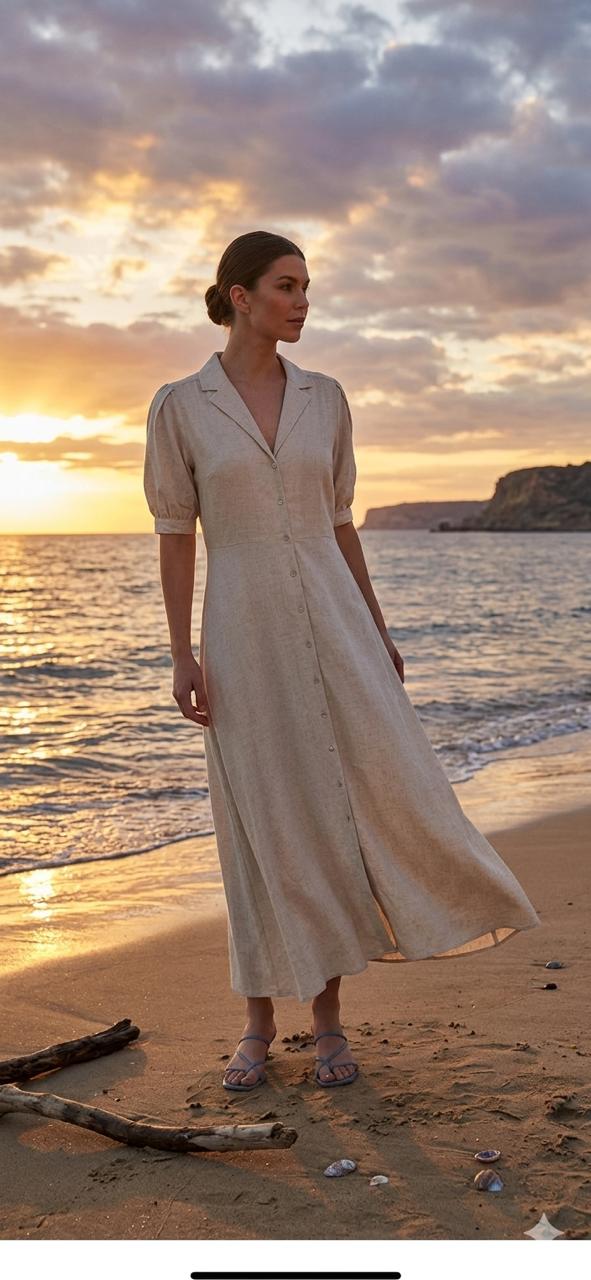 YAS LINEN DRESS SMALL#60074